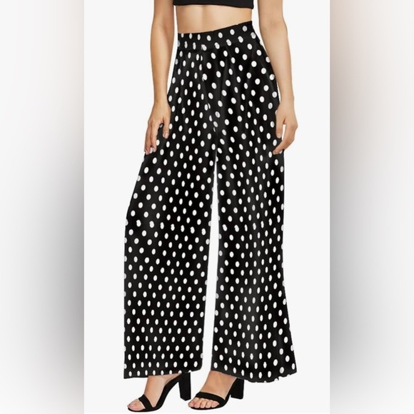 Max Studio Black and White Wide Leg Jumpsuit with Polka Dots - Picture 1 of 7